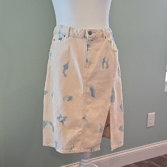 Future Collective Gabriella Karefa Size 12 Ivory & Blue Tye-Dye Denim Skirt - Picture 3 of 14